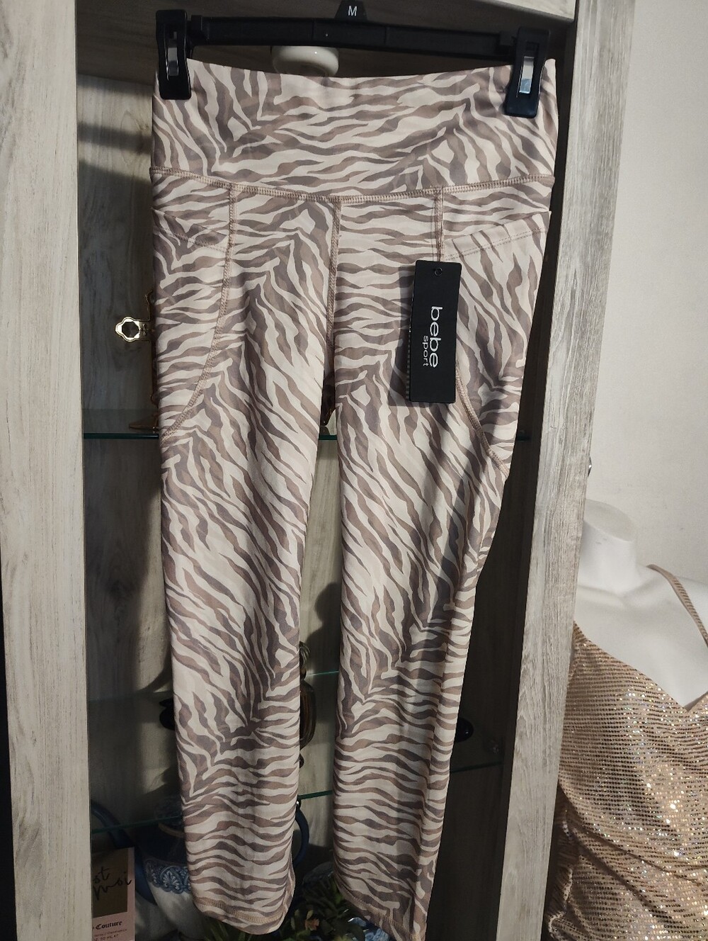 bebe Taupe Zebra-Print Leggings SZ Small New With Tags